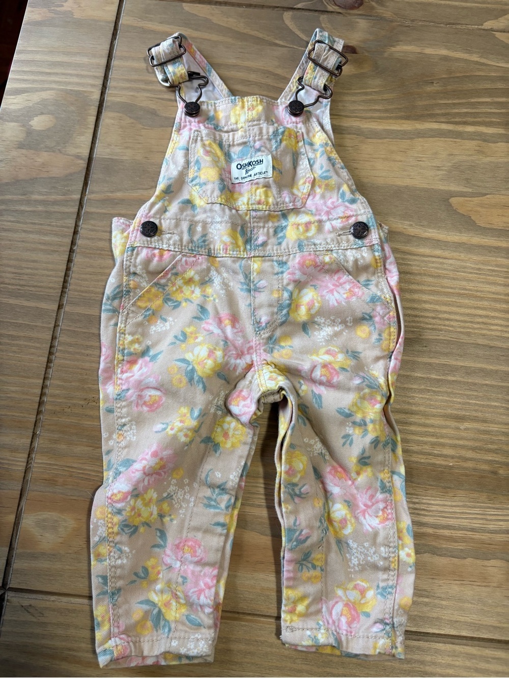 OshKosh B'gosh Pastel Floral Pink & Yellow Overalls